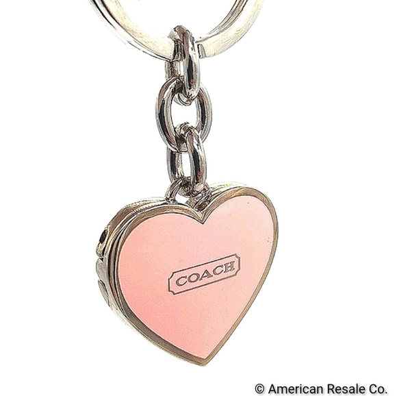 *READ* Vintage COACH Pink Enamel Heart Locket Keychain Fob Purse Charm - Picture 4 of 10